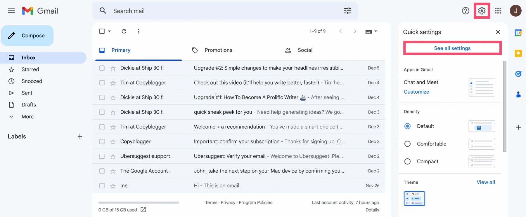 The settings of your Gmail account