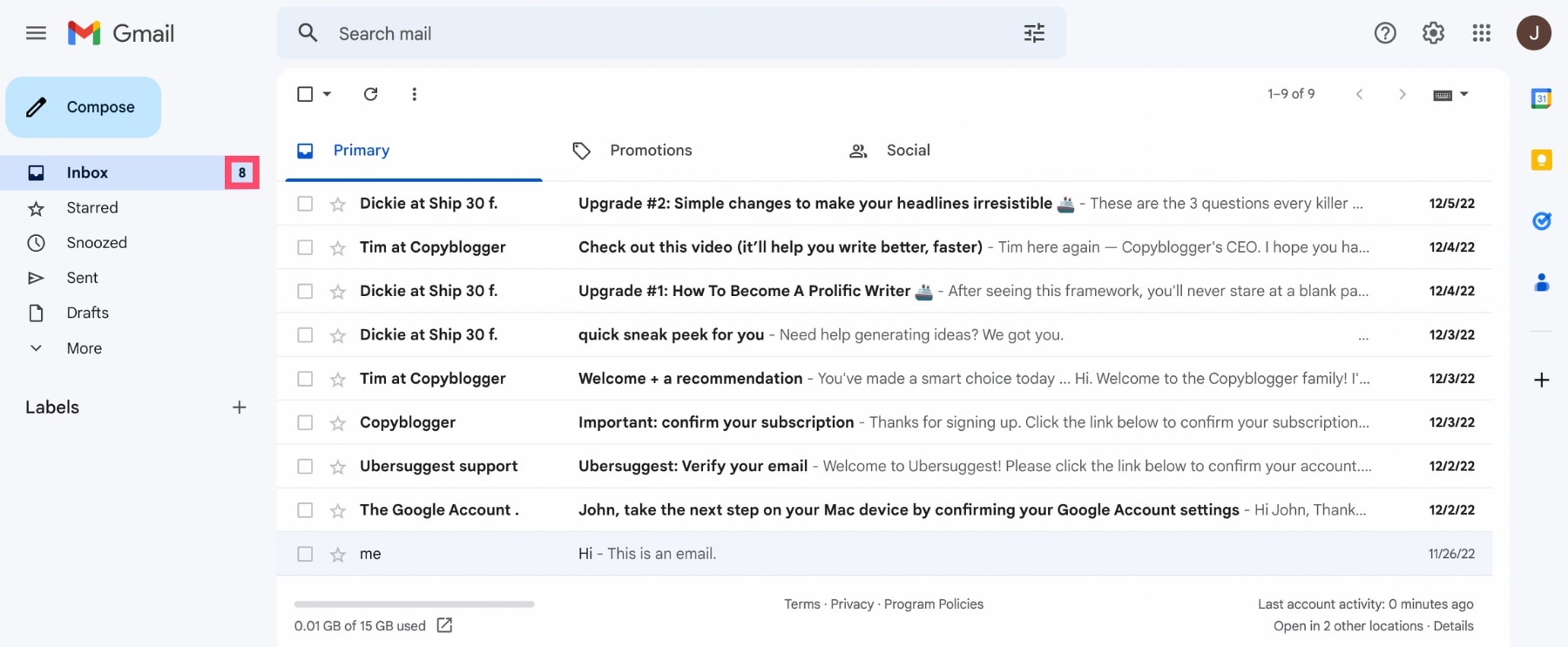 See unread emails in Gmail