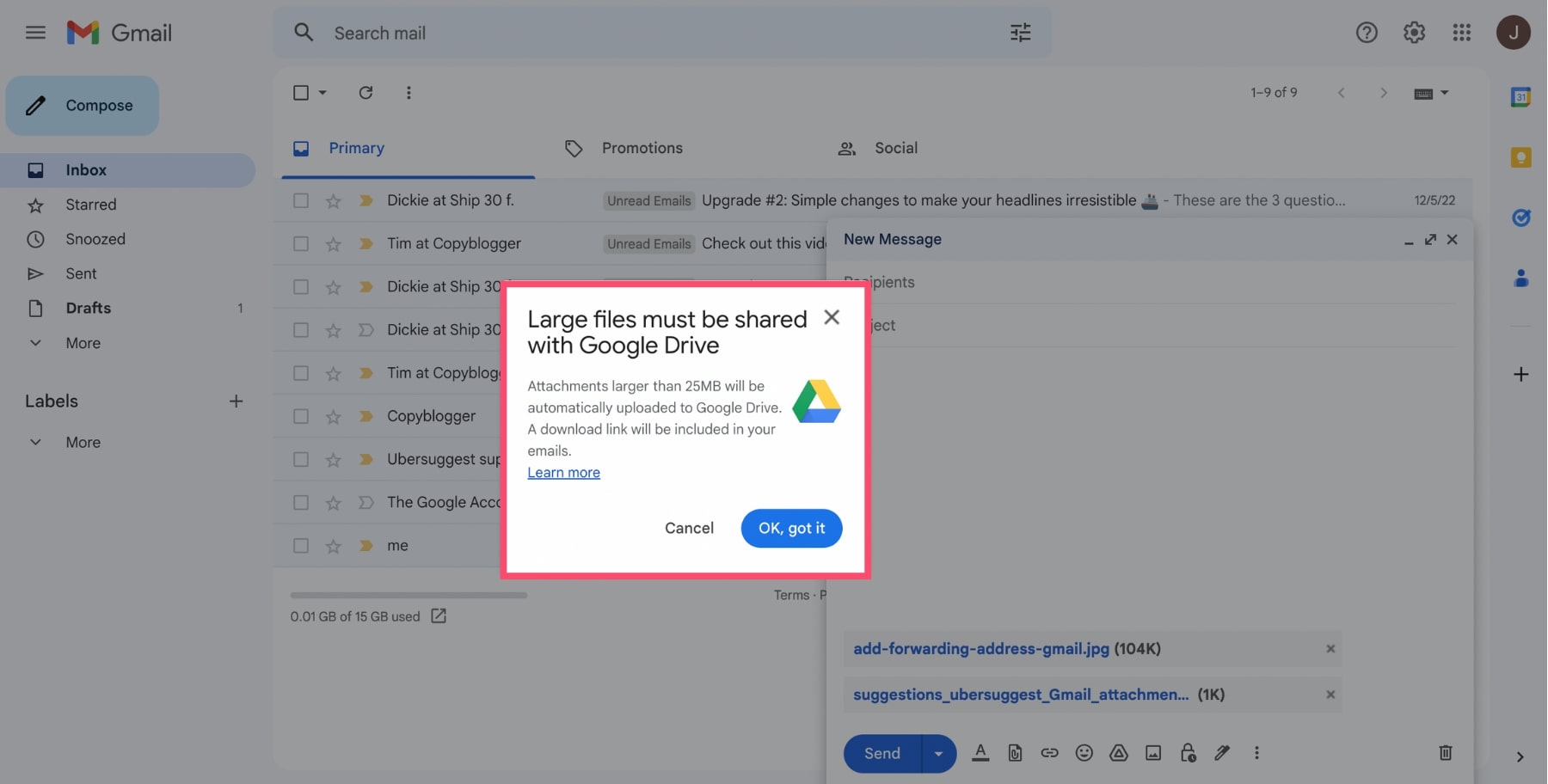 Attachment and email size limits