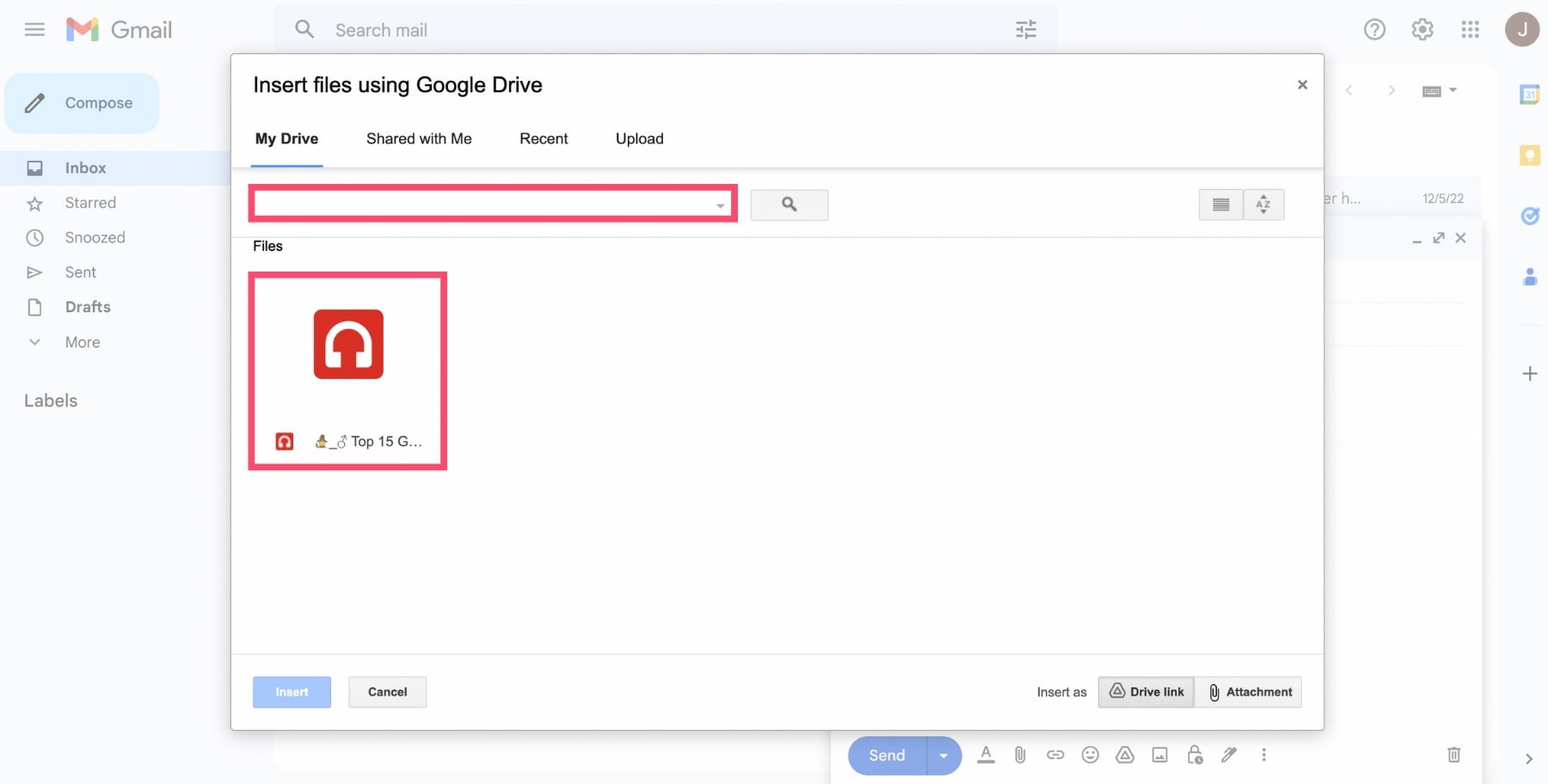 Select files on Google Drive