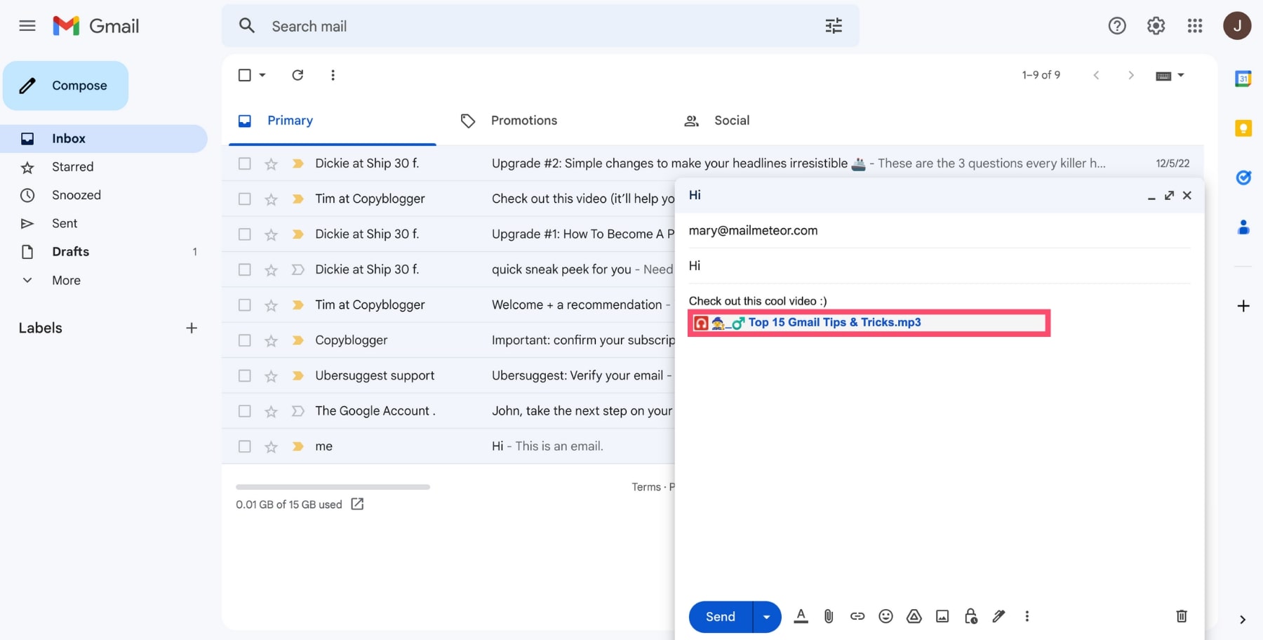 Add a Google Drive link to your emails in Gmail