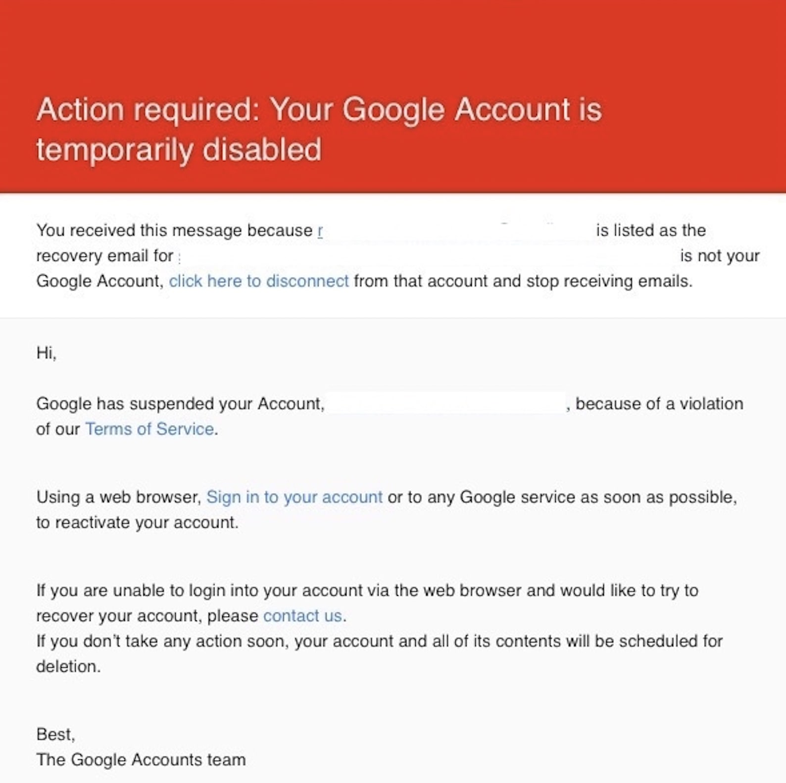 Your Gmail account is blocked