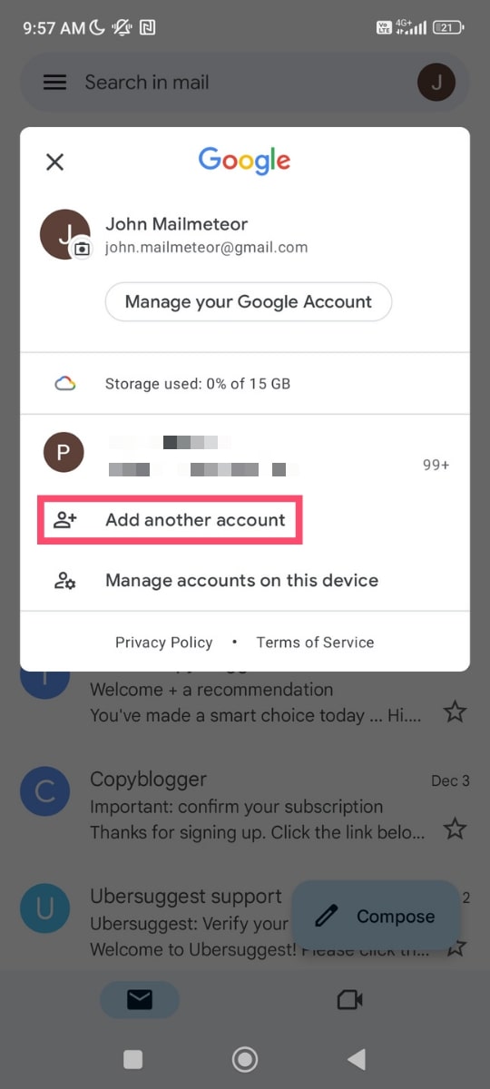 how to add another gmail account on app