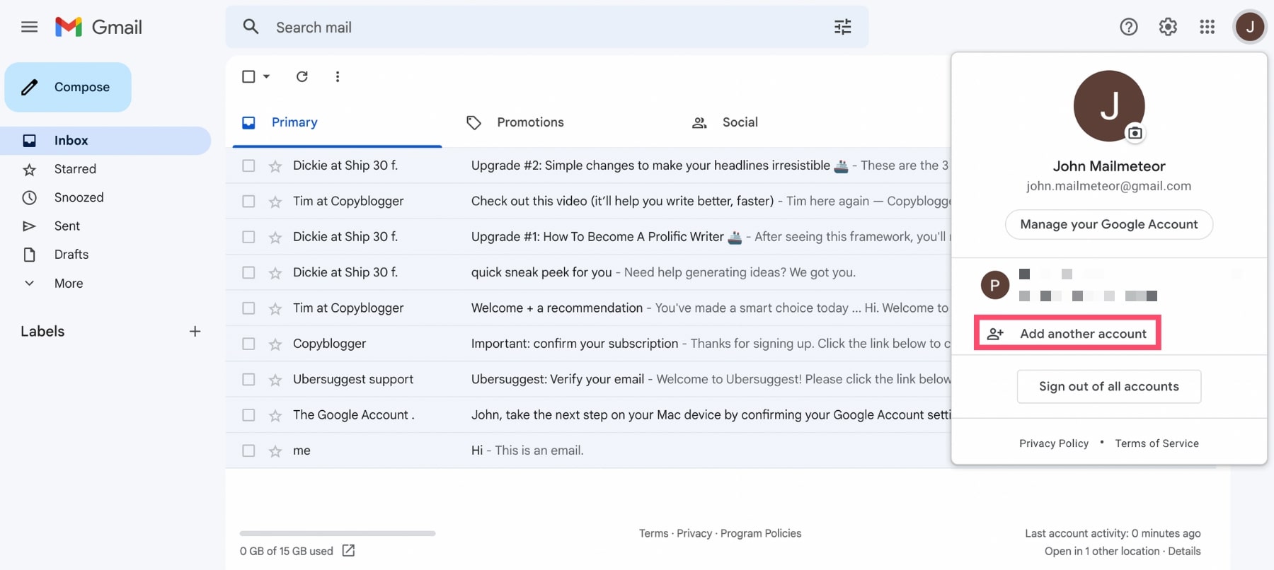 gmail add another imap account