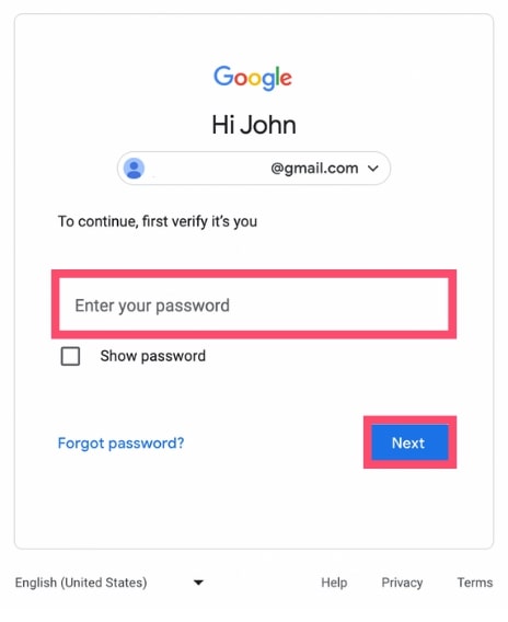 Type the password of your second Gmail address