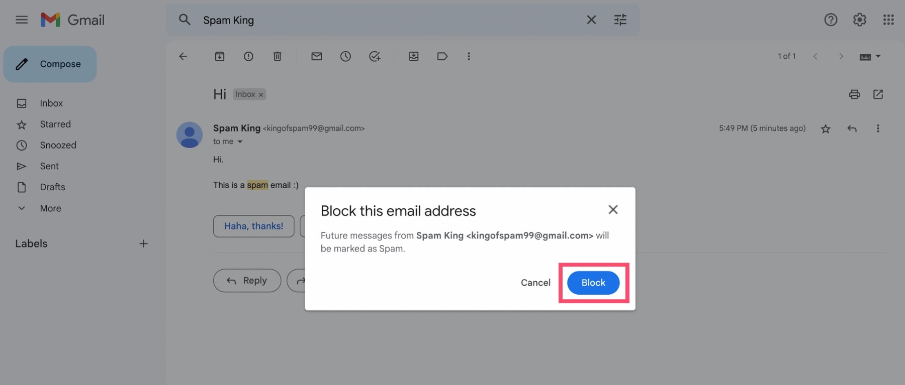 How to block an email address on Gmail