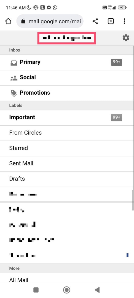Gmail displays your current default account
