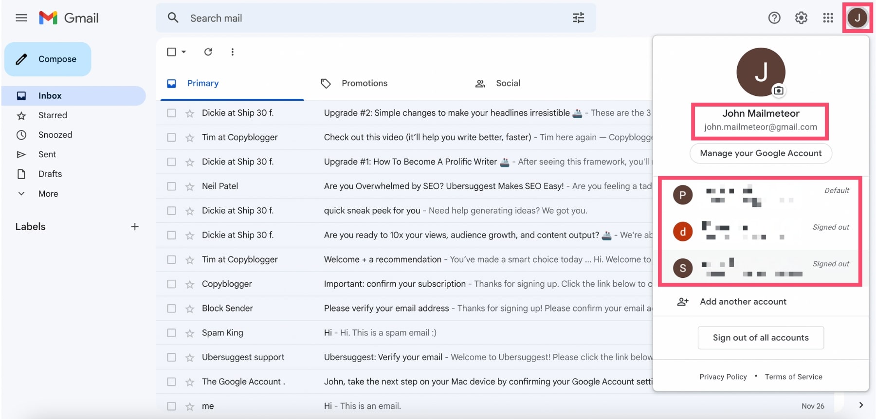 How to navigate between multiple Gmail accounts