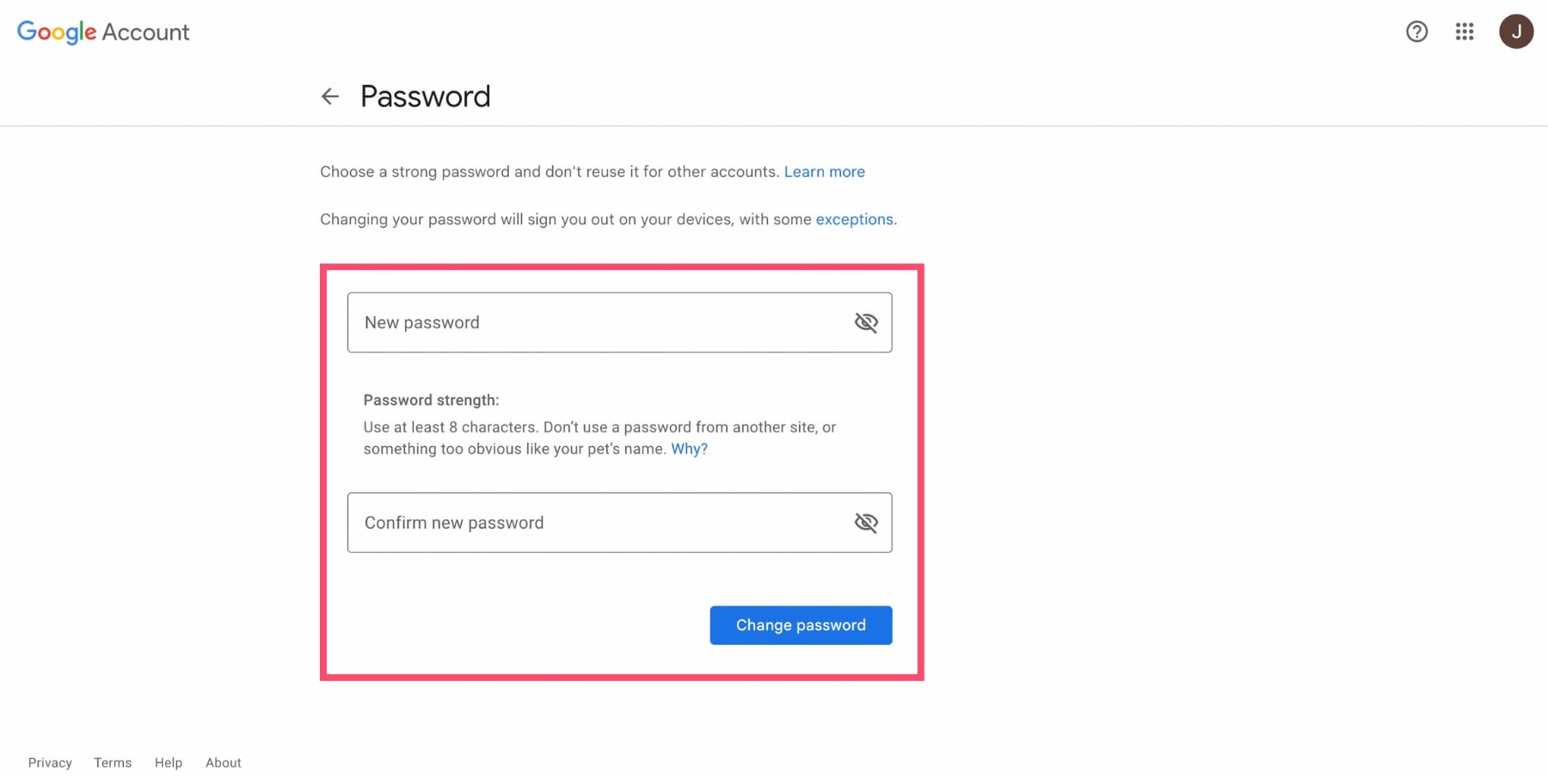 how to create new password in gmail