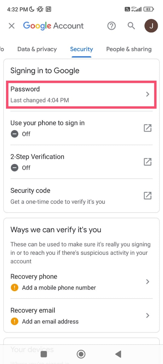 Change your Google Account password