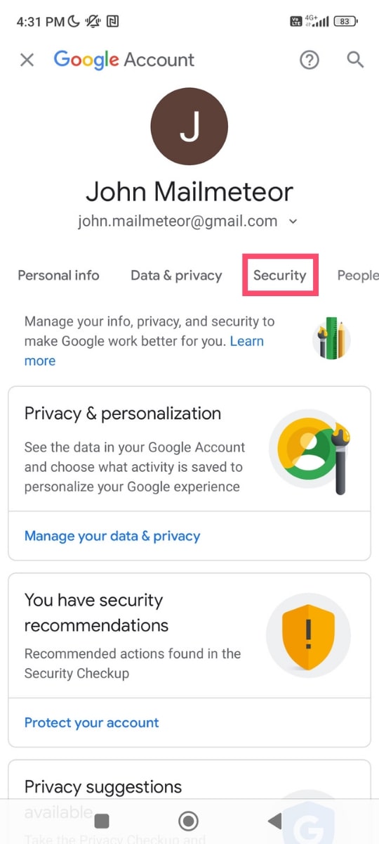 The security tab of your Google Account