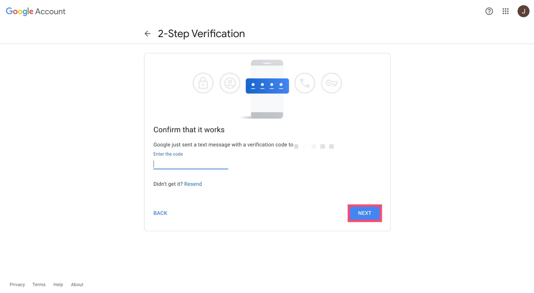 Google verification code
