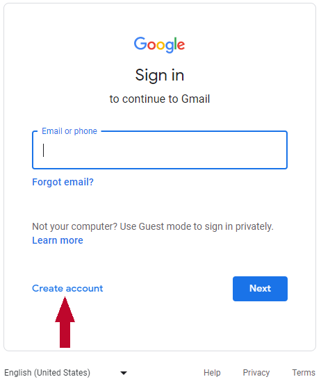 Start here to create a new Gmail account