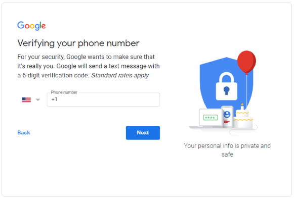 Verify your number for your new Gmail account