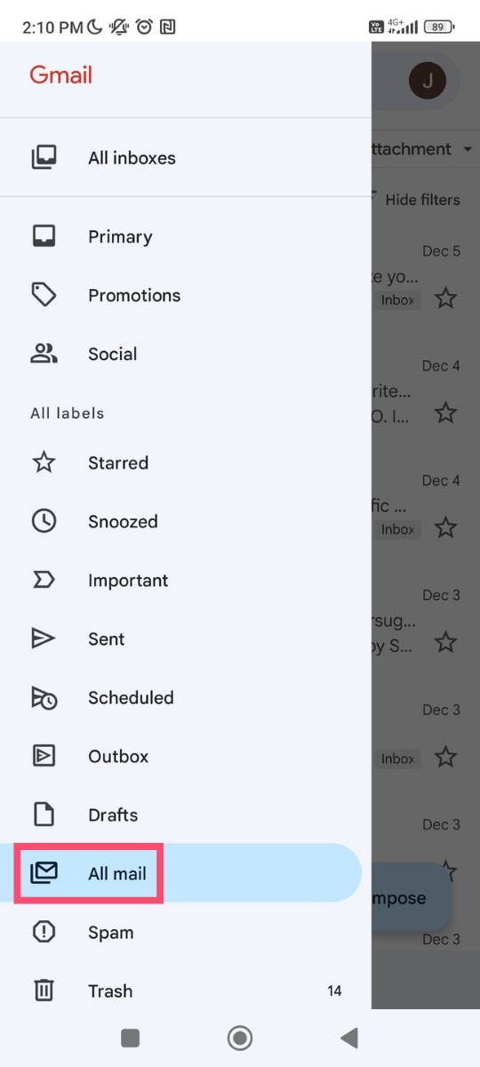 All Mail folder on Android