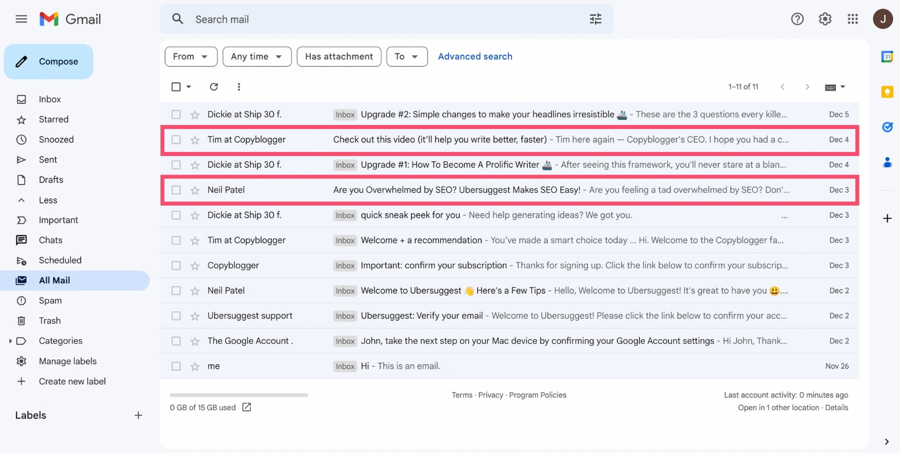 E-mails archivés dans Gmail