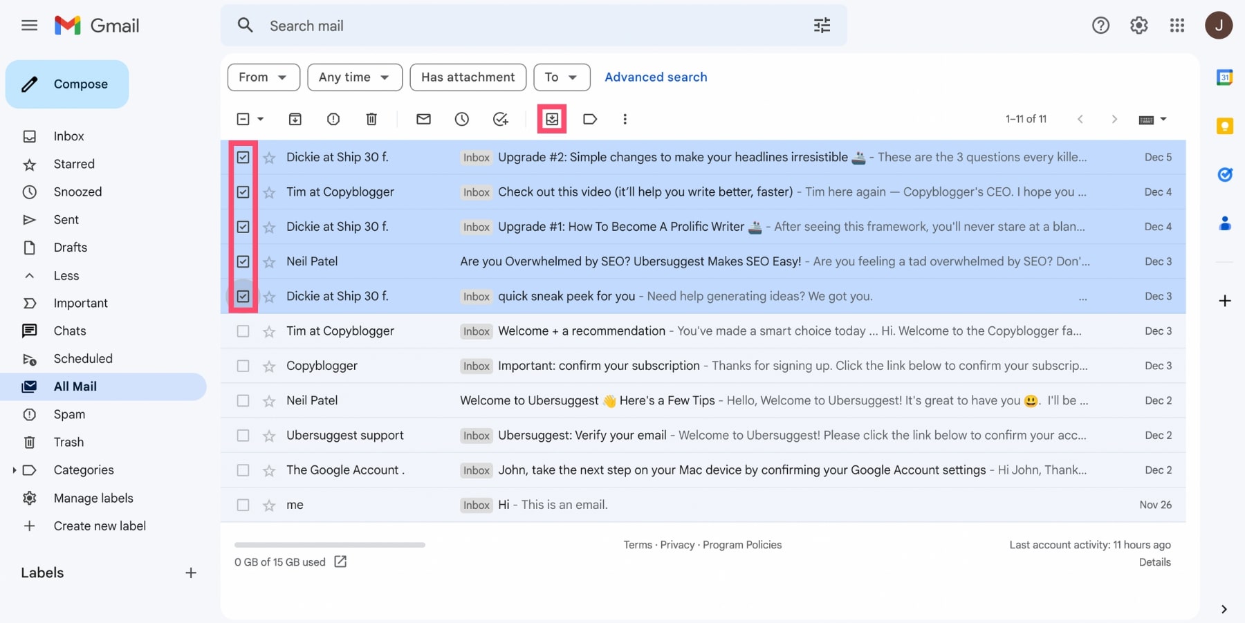 Unarchive multiple emails in Gmail